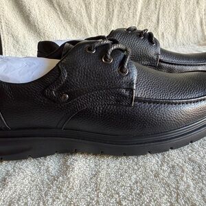 Men's Black Leather Boat Shoes - Lace-Up Comfort
